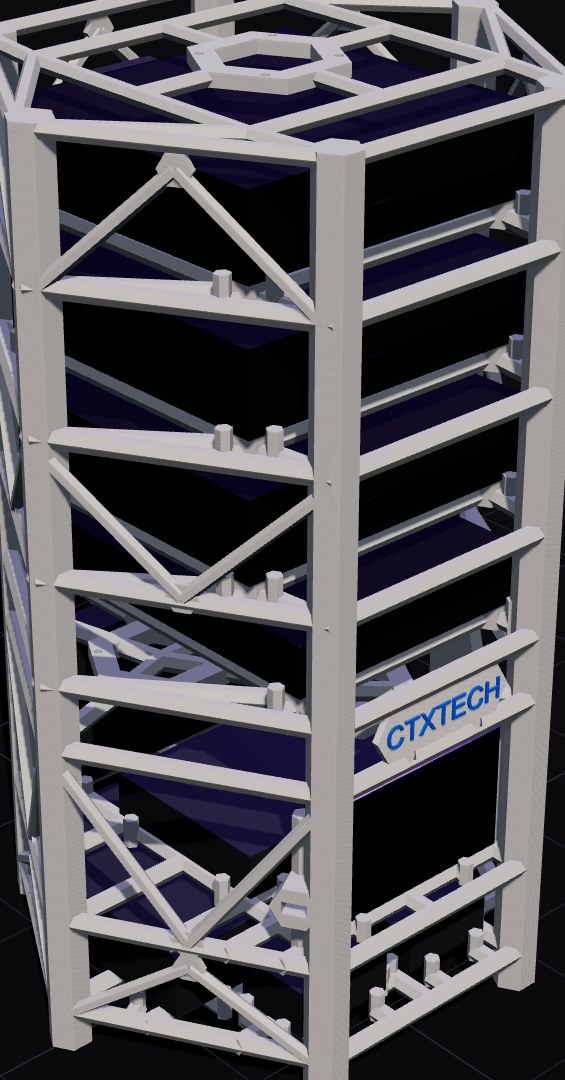 The Hex Rack: a 3D-printed private-cloud tower with three nodes, a NAS, a 1 kW power layer and a touchscreen console