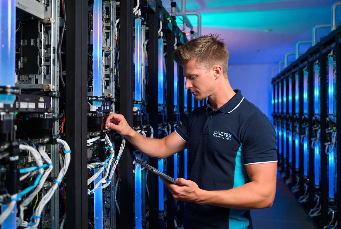 Caultex engineer on the data-centre floor
